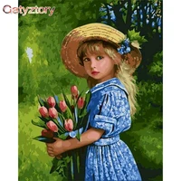 gatyztory painting by numbers kits for adults children 60x75cm frame garden little girl figure picture by number home decor pain