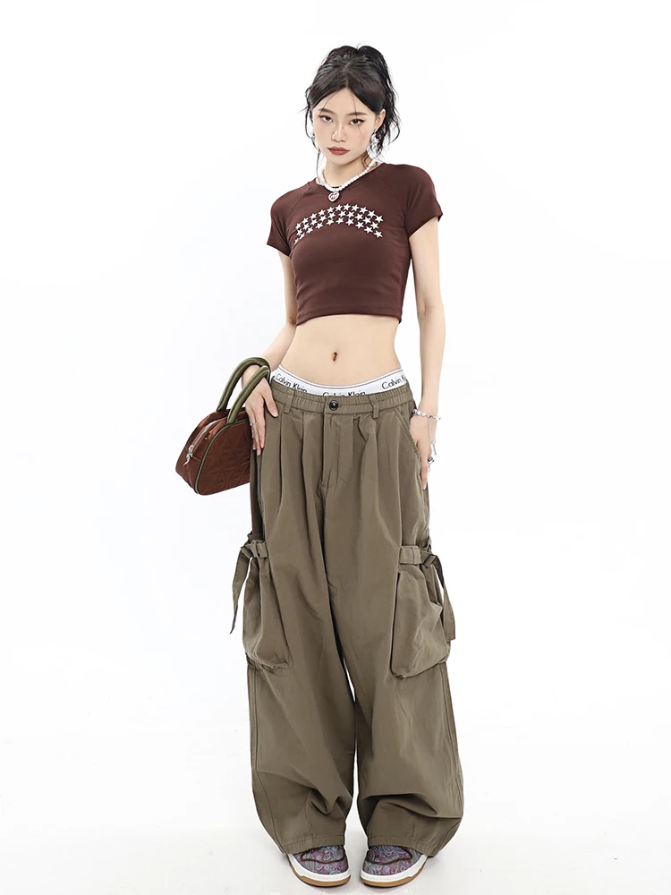 

Spring and summer 2023 New style loose wide leg overalls casual pants y2k clothes Full Length Cargo Pants