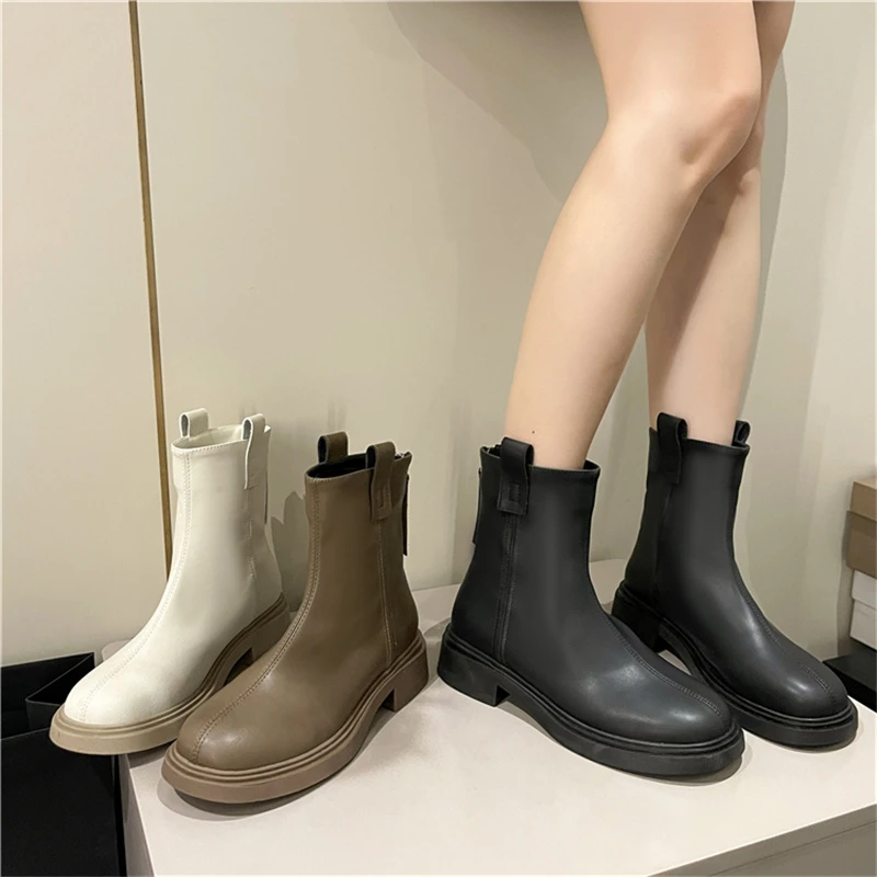 

Rock Shoes Woman Autumn Boots Clogs Platform Zipper Round Toe Boots-Women Chelsea White Ankle Rubber 2022 Ladies Med PU Hoof Hee