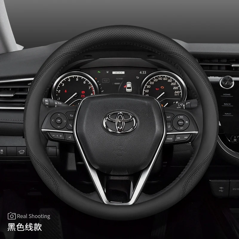 Фото Кожаный чехол на руль автомобиля для Toyota Grand Highlander Yaris Cross Crown Camry Rav4 Corolla CHR 2023 2024 2025 аксессуары №3