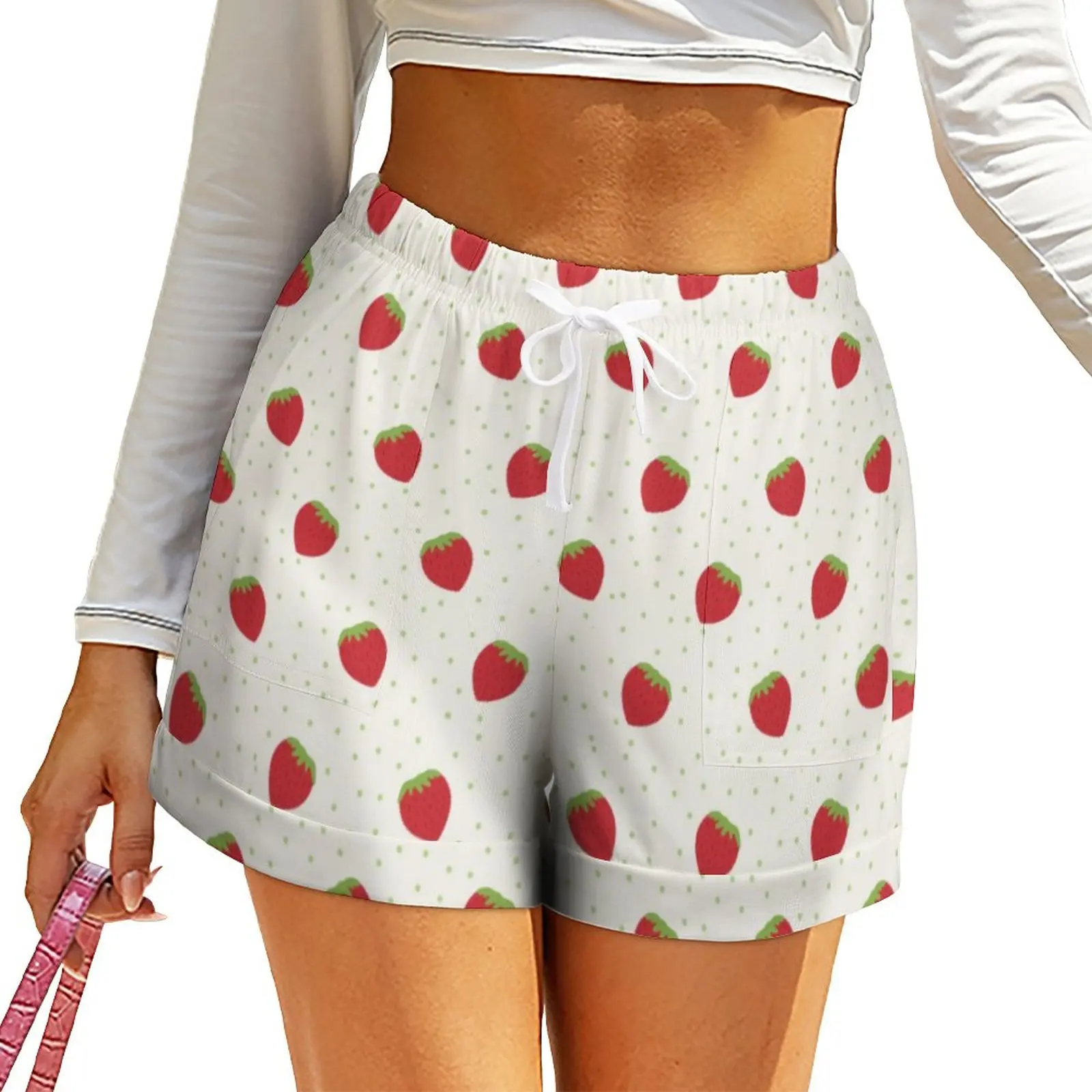

Fresh Strawberry Fields Shorts Sweet High Waisted Woman Festival Shorts Basic Printed Bottoms