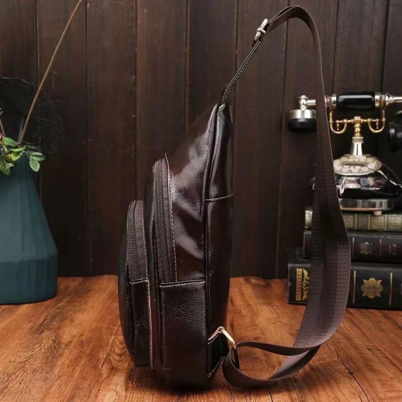 Genuine Leather Large Capacity Men Chest Bag Luxury Cowhide Chest Pack Retro Male Shoulder Crossbody Bag Business Sling Bag
