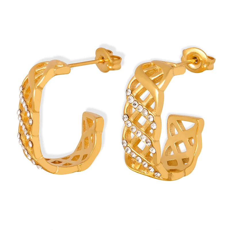 

18K Gold Plated Stainless Steel Earring Jewelry Elegant Hollow Cubic Zirconia Stud Earrings For Women Jewelry