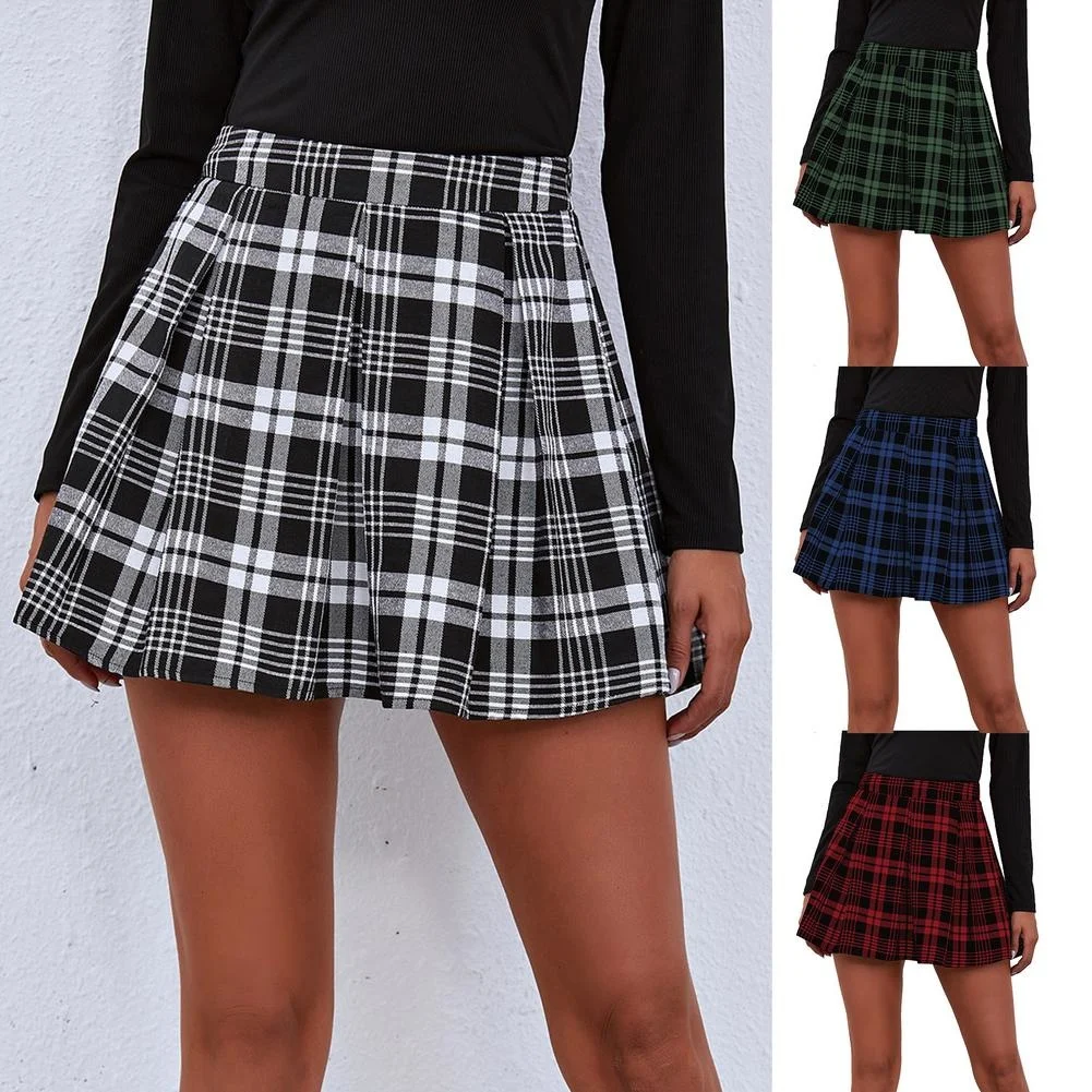 

Women Mini Skater Skirts Plaid Pleated Skirt High-waisted Skirt School Uniform Woman Flared Skater Clothes Womens 2023 Clothing