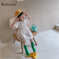 rinilucia girls casual puff sleeve dresses 2022 new summer kids baby cute flowers print costumes floral princess vestidos