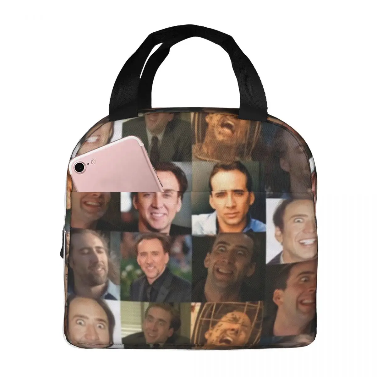 

Meme коллаж ланч-сумка с ручкой Nicolas Cage кемпинговая сумка-холодильник на молнии алюминиевая элегантная термо-сумка