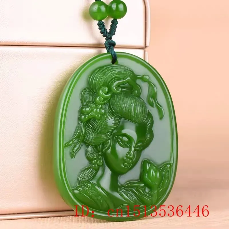 Натуральный зеленый нефрит красота кулон ожерелье очаровательные украшения