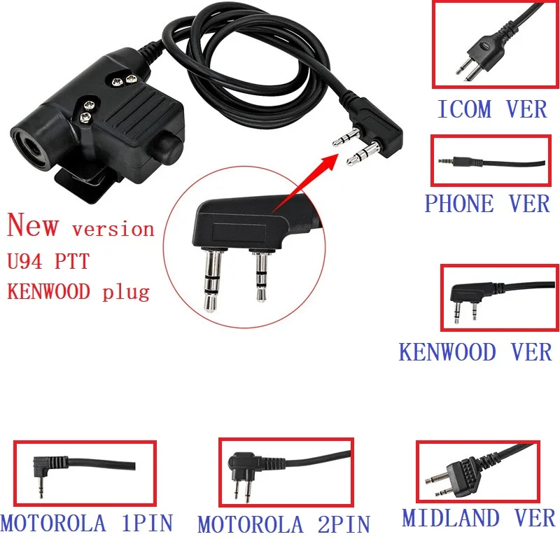 

Tactical U94 PTT Kenwood/Midland Plug Adapter for Peltor Comtac/SordinTactical Headset Hunting&Shooting Baofeng UV-5R VU82Radio