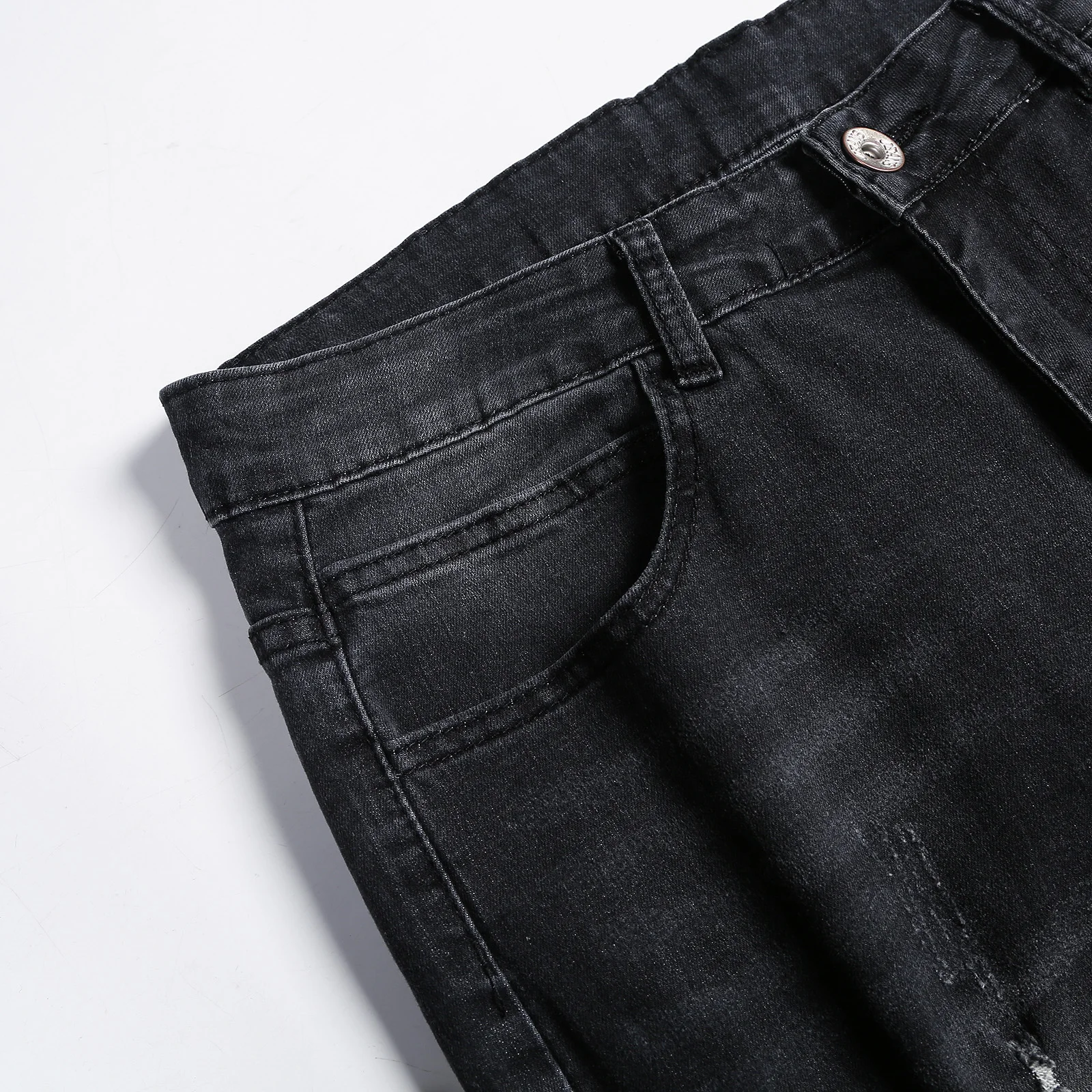 Fashion Street Style Ripped Skinny Jeans Men  wash Solid Denim Trouser Mens Casual Slim fit pencil denim Pants