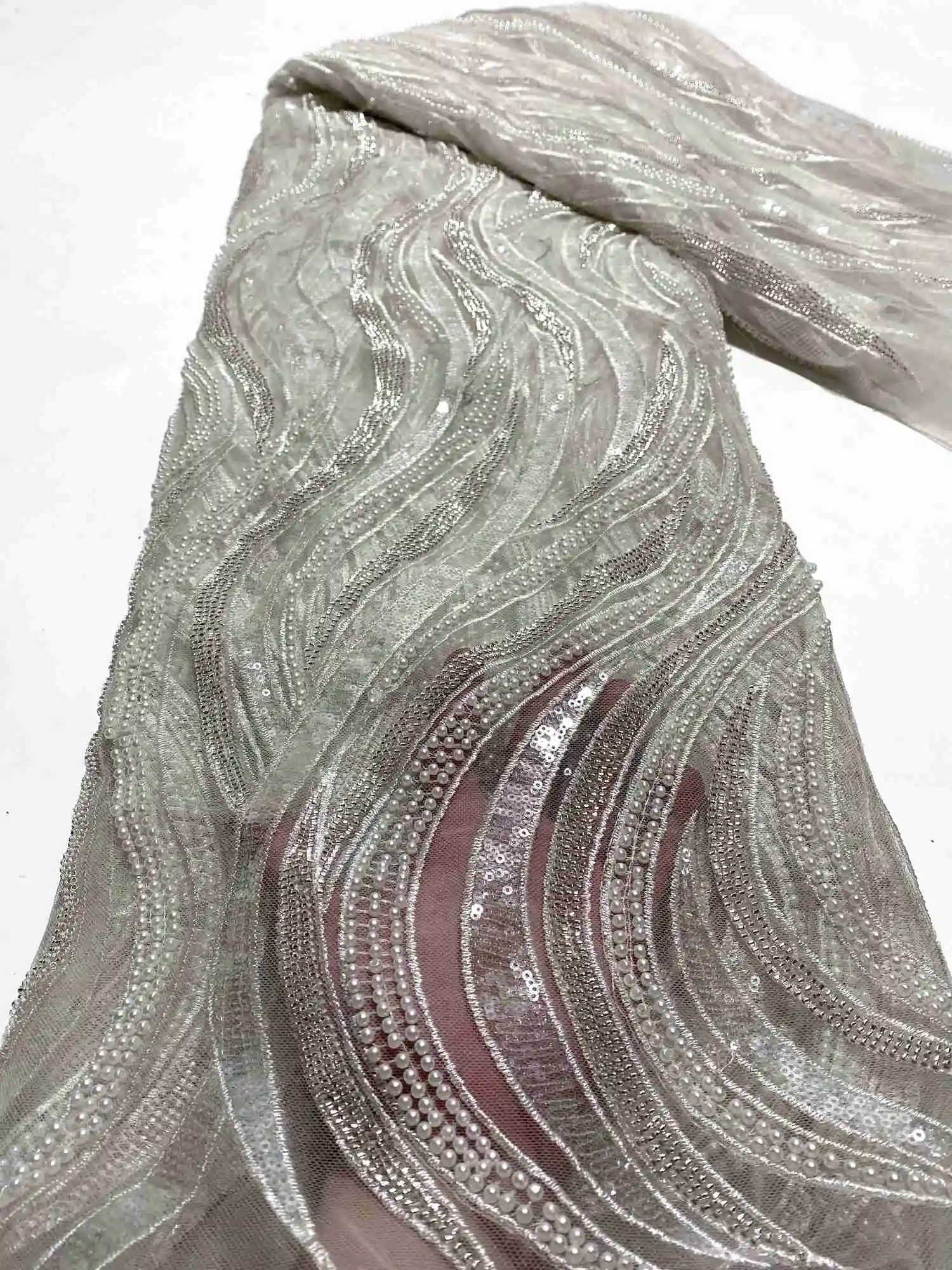 

2022 Soft High Quality Embroidery African Guipure Lace Shiny Sequins French Tulle Net Lace Fabric Nigeria With Beads Lace Fabric