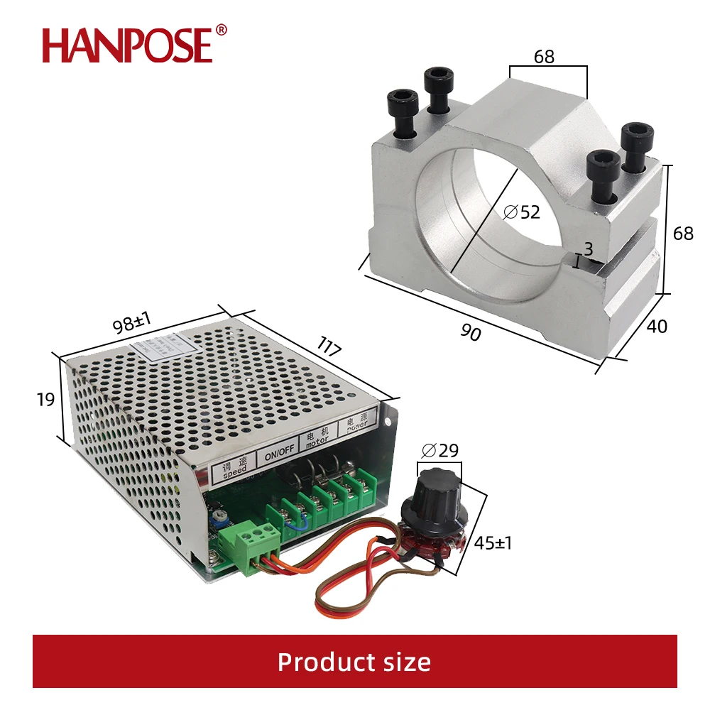 Фото HANPOSE 0,5 кВт MAX12000REV шпиндель воздушного охлаждения двигатель постоянного тока + мощность + цанга с ЧПУ 500 Вт для оборудования для мониторов 3D-принтеров №4