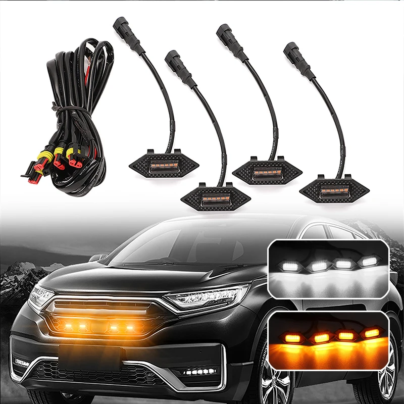 

4Pcs Front Grille LED Light for Honda CRV 2017-2022 (Only for OEM Grille) 12V Driving Running Warning Light Signal Lamp