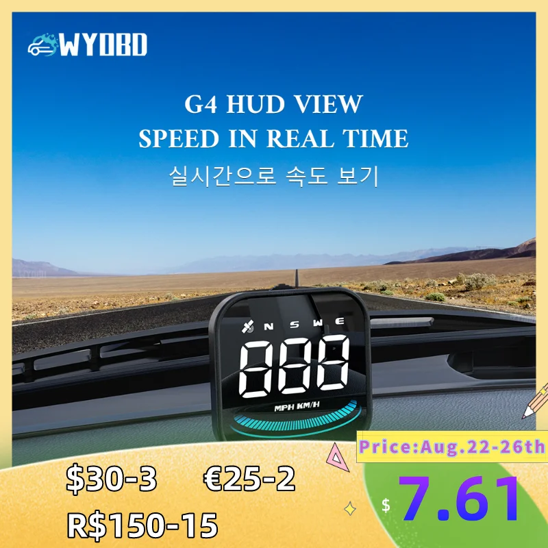 WYOBD G4 Head Up Display LED Auto  Speedometer Smart Digital Alarm Reminder GPS HUD Car  Accessories for All Car