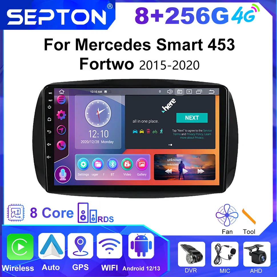 Автомобильный радиоприемник SEPTON для Mercedes Smart 453 Fortwo 2015-2020 QLED CarPlay мультимедийный