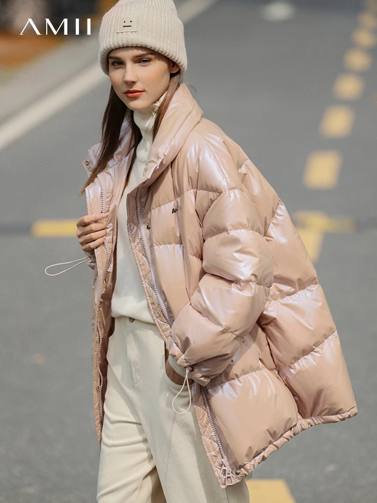 

AMII Minimalism Down Jacket for Women 2022 Winter New Fashion Thicken Warm Stand Collar Solid Printing Commuter Jackets 12141235