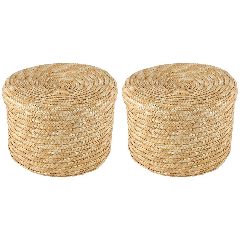 

2 шт., зеркальная корзина для хранения пшеничной соломы, инновационная корзина, деревенская корзина с натуральной коричневой отделкой (боль...