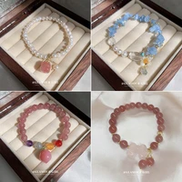 minar trendy multiple freshwater pearl beaded bracelet for women natural stone peach bowknot flower charm bracelets accessories