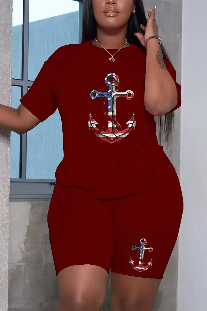 Летний женский костюм Повседневная футболка с круглым вырезом и короткими