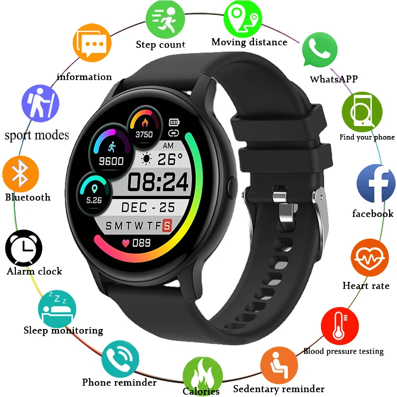 

Original Smart Watch Waterproof Smartwatch Women Round Full Touch FitnessTracker Blood Pressure Monitor For Android IOS Clock
