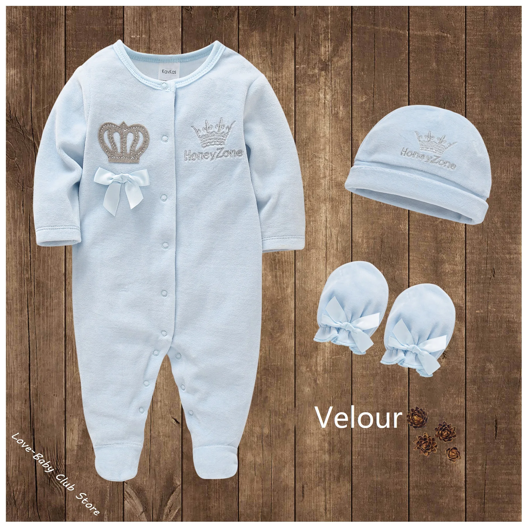 Baby Boys Rompers Royal Crown Prince Clothing Sets with Cap Gloves Infant Newborn Girl One-Pieces Footies Overall Pajamas Velour