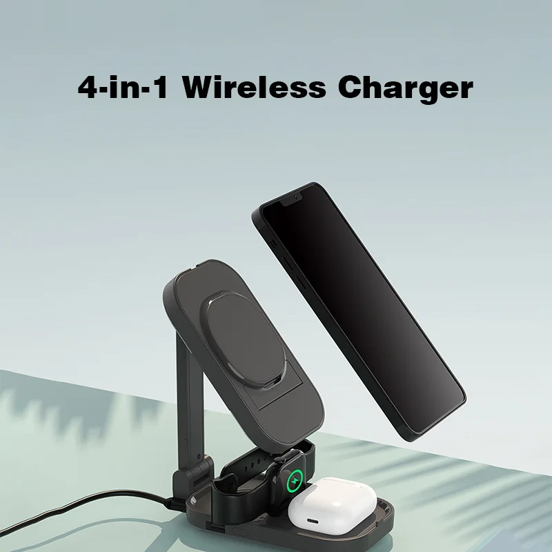 

4 in 1 Wireless Chargers For Magsafe Airpods Pro Iphone 14 13 Pro Max 11 Xiaomi Samsung Mobile Phones Charger Holder With LED