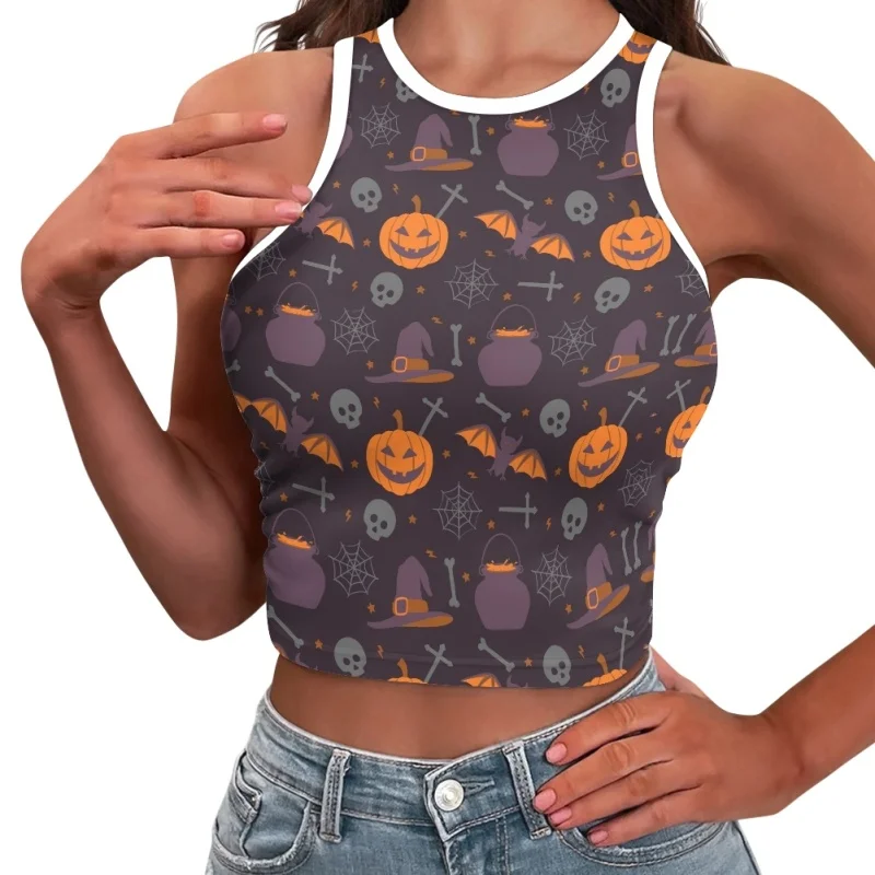 

Halloween Printed Sleeveless Girls Crop Top Gifts Women Casual T-shirts Skinny Vest Streetwear Elastic Female Tank Tops Outfits