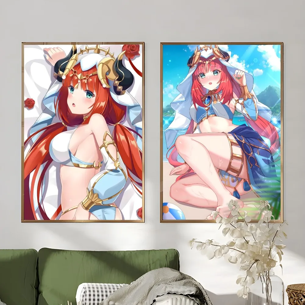 Nilou Genshin Impact Sexy Girl Poster Sticky Wall Art Printing Waterproof Home Living Bed Room Bar Aesthetic Decor