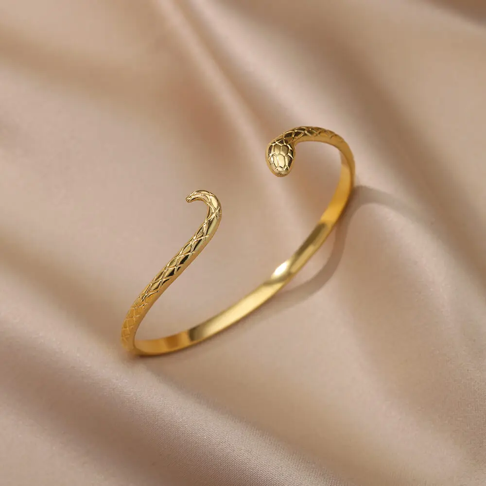 

Vintage Snake Bangle Bracelet for Women Opening Gold Plated Stainless Steel Bracelets Animal Aesthetic Jewelry pulseras mujer