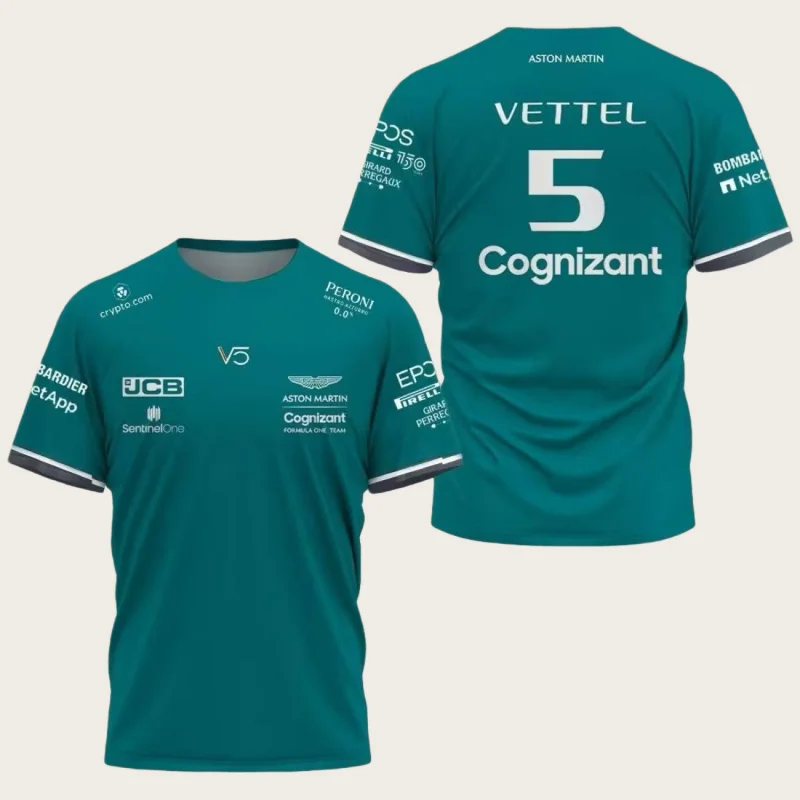 Фото Футболка с коротким рукавом Aston Martin Team Vettel No.5 Racing Jersey, сувенирная спортивная одежда для фанатов F1 №1