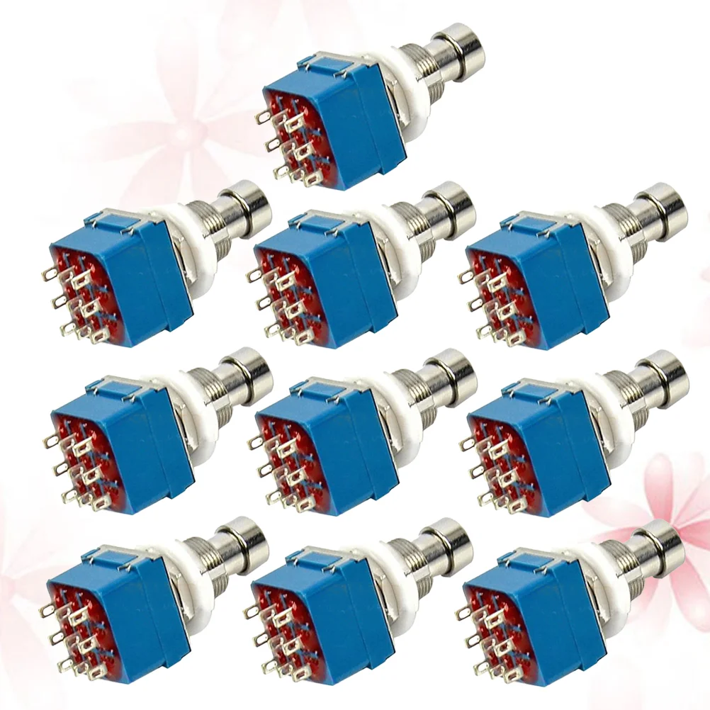 

10Pcs True Bypass Switch- pin 3PDT Effects Button Brush Box Stomp Metal Switch for Electric Guitar Blue