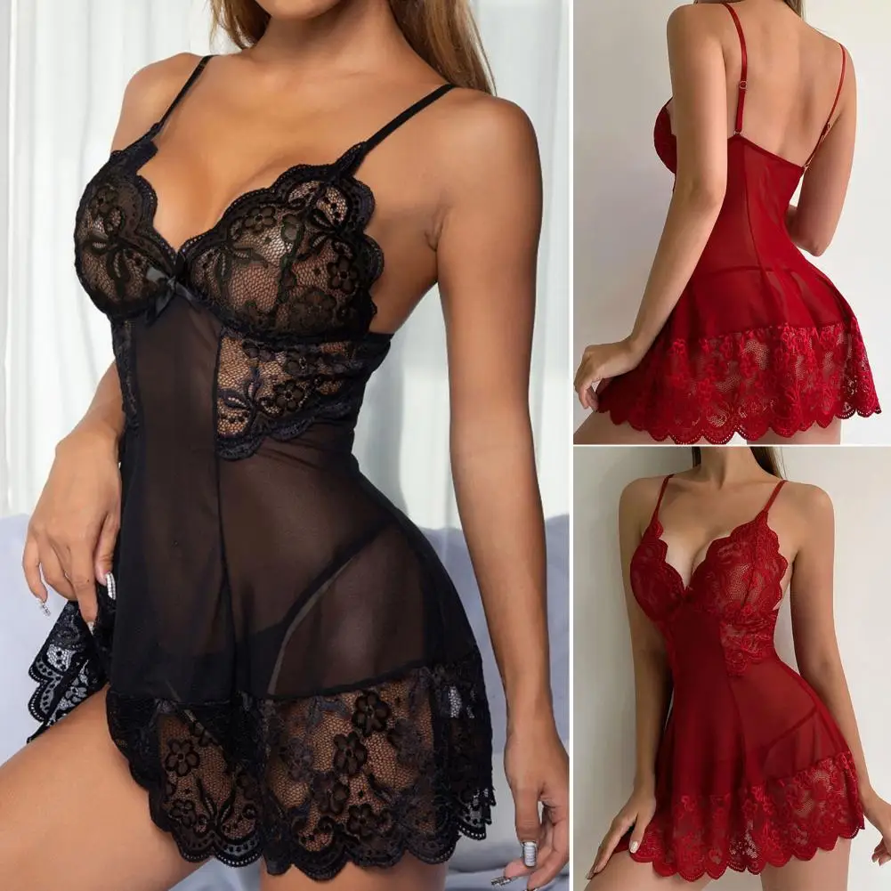 

Women's Nightdress Sexy Lace Pajamas Low Cut Nightgown Adjustable Straps Sleepwear Backless Women Nightwear For Sleeping