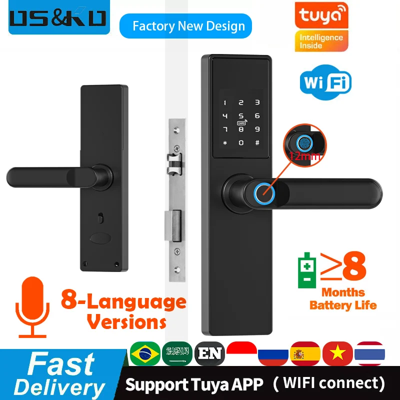 

Diosso Biometric Electronic Door Lock Digital Black Smart Lock Tuya App Remote Unlocking Keyless Lock Fingerprint Door Lock RH05