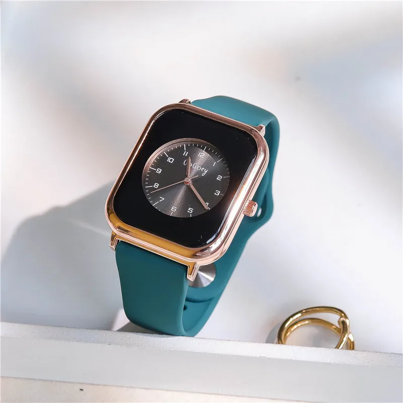 

Fashion Square Quartz Innovative Digital Dial Casual Wrist Watch Rubber Strap Fashionable Clock Waterproof Wristwatch for Women