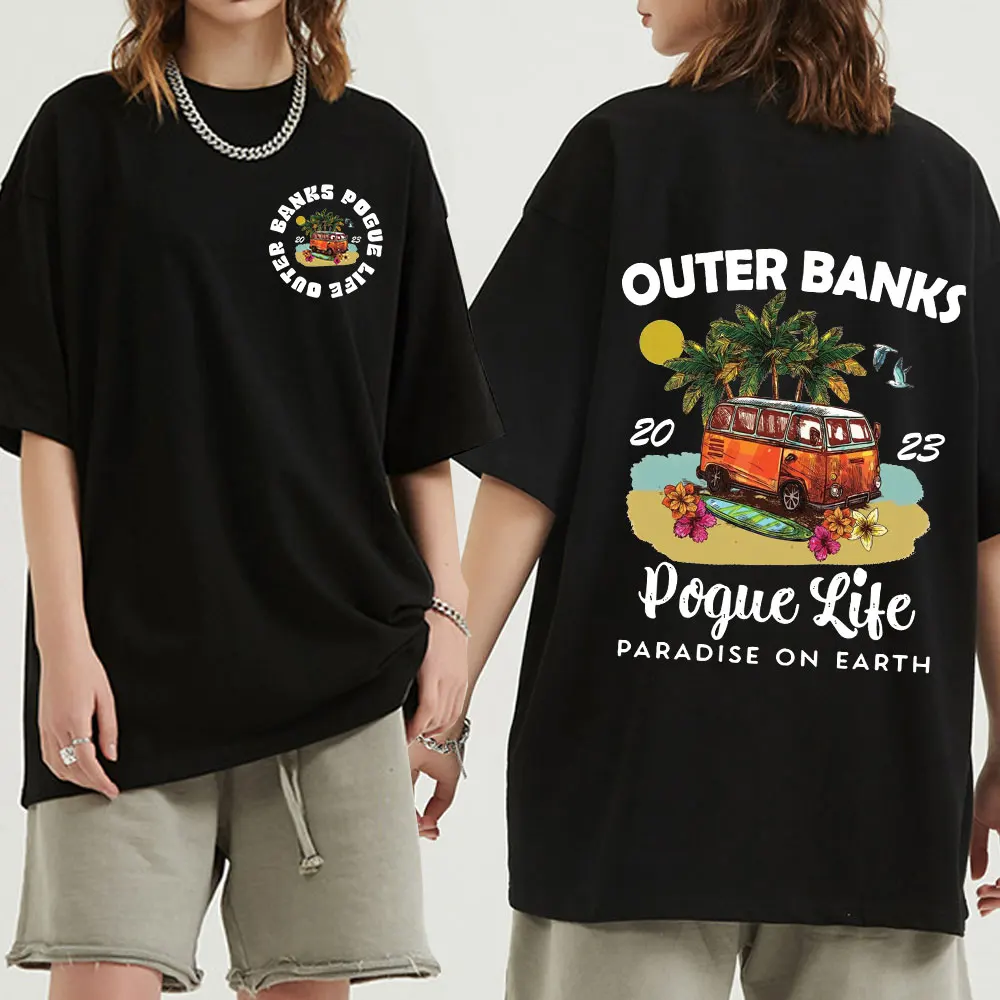 

Внешние банки 2023, футболка Pogue Life Paradise on Earth для мужчин и женщин, летние футболки в стиле Харадзюку, 100% искусственная уличная одежда