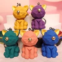 2022 geometry cute cat keychain pvc animal heavy duty keyring holder bag trinket accessories punk style pendant gift lovers