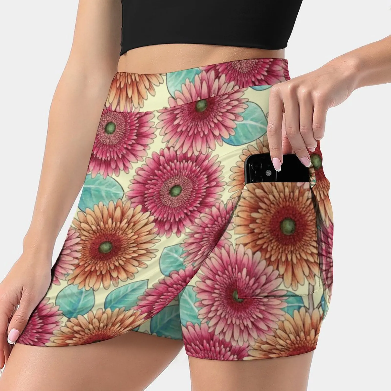 

Короткая спортивная мини-юбка с принтом «Гербера»