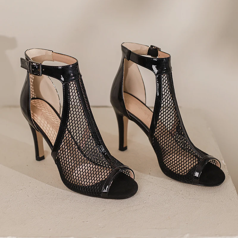 

Black Fashion Summer Women Sexy Open Toe Buckle Mesh Spring Pumps Shoes Ladies Large Size Breathable Woman Sandals 2022