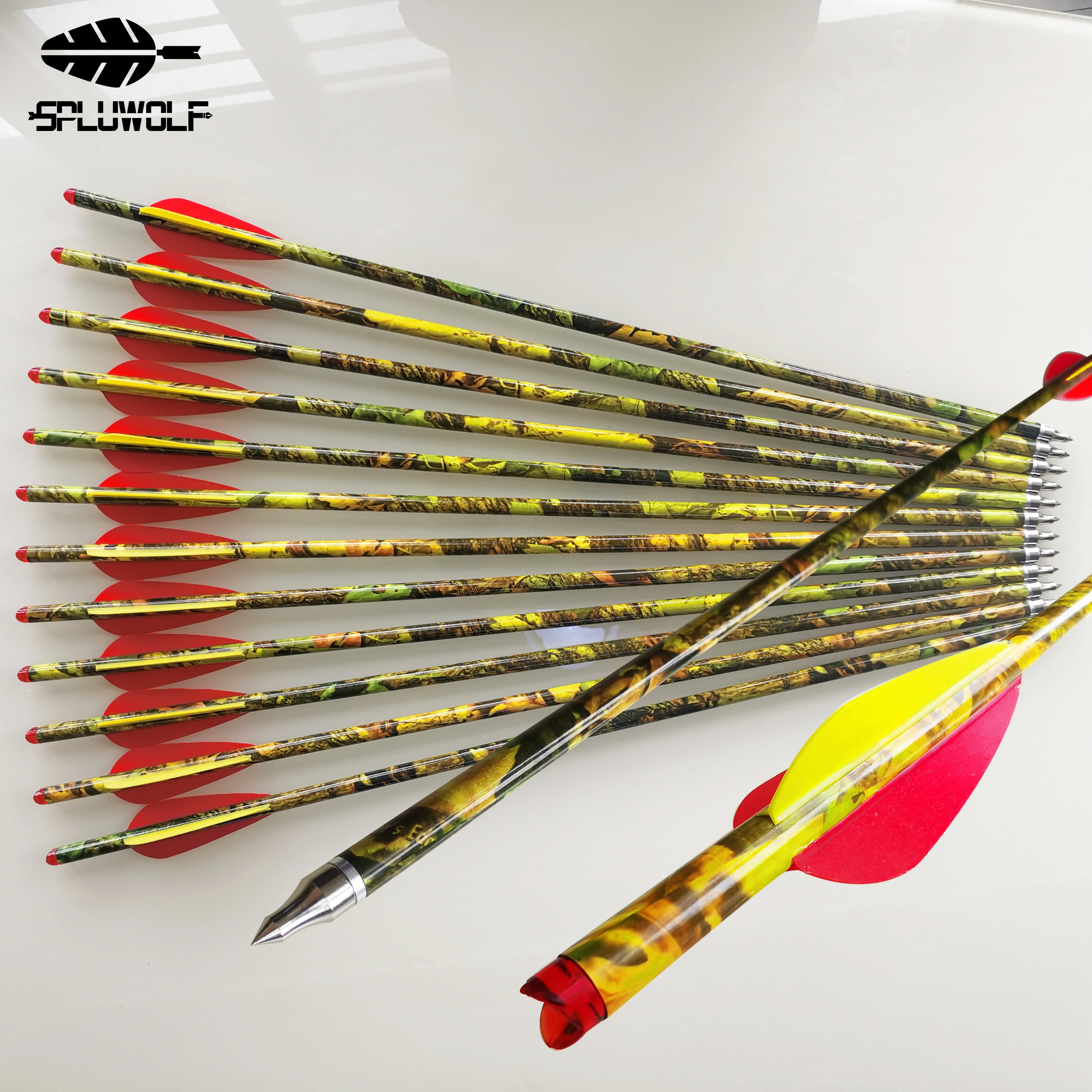 

12PCS 16 17 18 20 "Archery Bow Crossbow Bolts Transparent Red Nock Camouflage Carbon Arrows For Crossbow Hunting