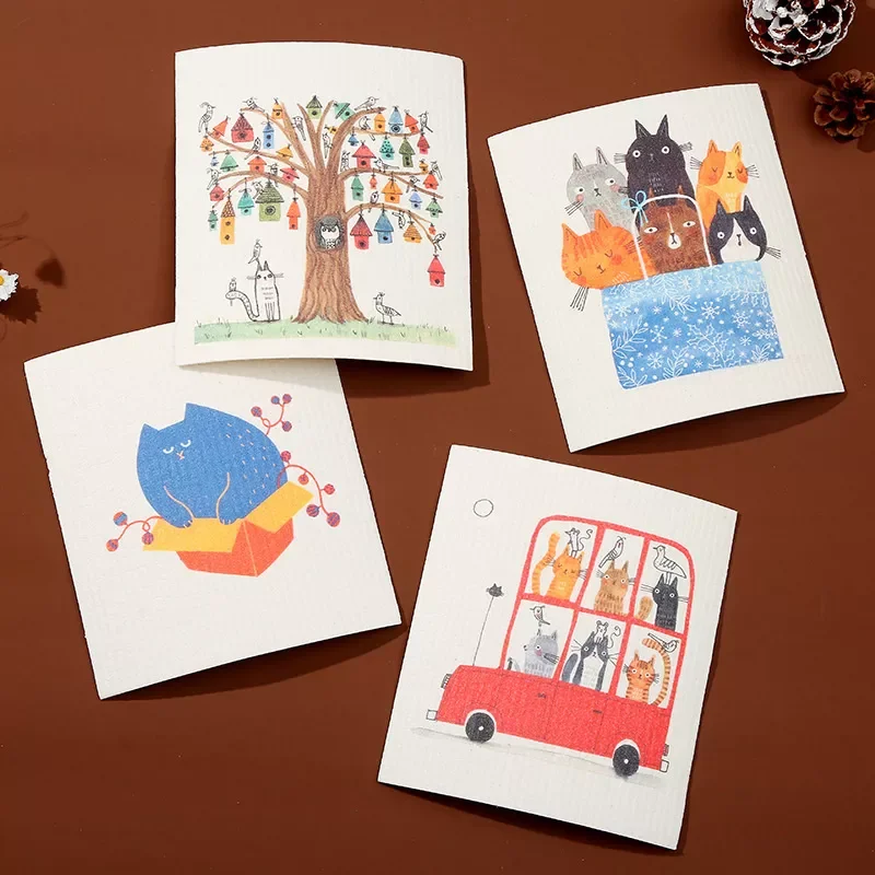 

NEW Oil-Free Cat Dishcloth Cellulose Sponge Cloths Household Supplies for Cookware Utensil Dish Absorbing Water Kitchen Tool