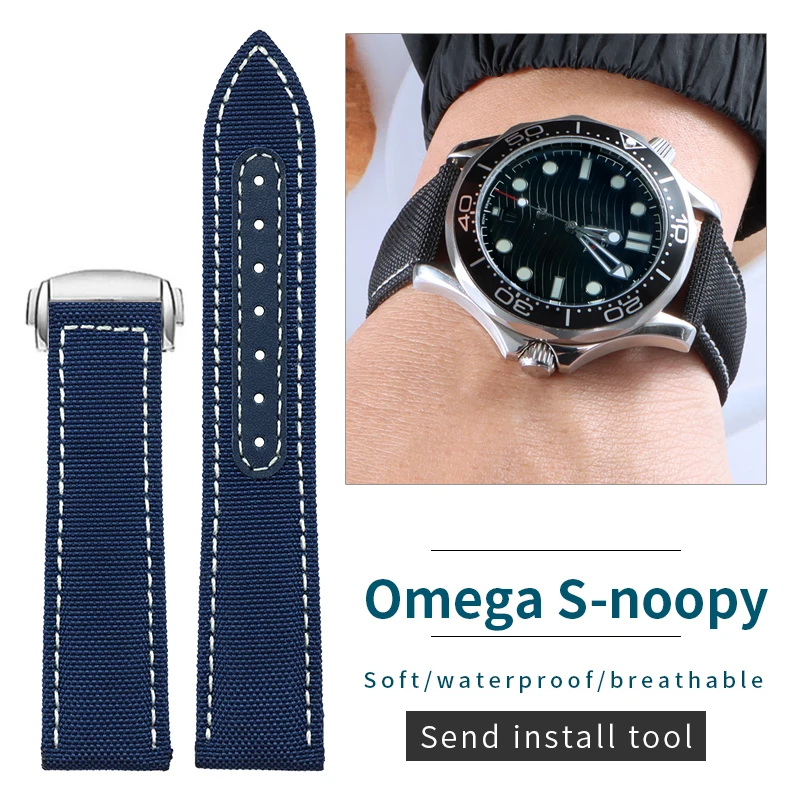 19 мм 20 21 22 нейлоновый + кожаный ремешок для Omega SEAMASTER 300 SPEEDMASTER Snoop-y 310 32