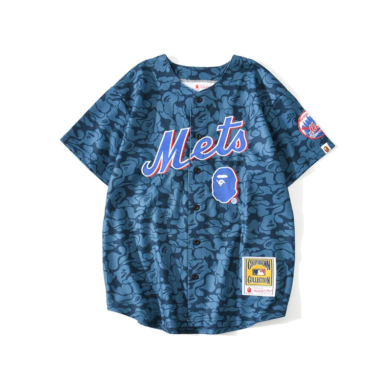 

Bape Dark Blue Breathable Baseball Uniform Short Sleeve T-shirt
