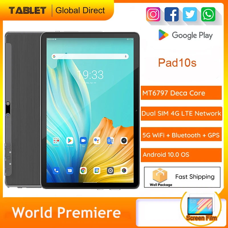 2023 New 10.1 Inch Tablets Android 10.0 Deca Core 4G Phone Call Google Play 6GB RAM 128GB ROM Tablet Pc 5G WiFi Bluetooth Type-C