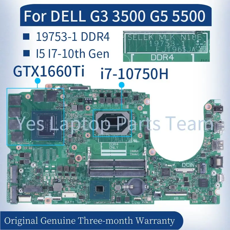 

For DELL G3 3500 G5 5500 Laptop Mainboard 19753-1 039Y47 0DV11C 0C36JF 0VH2X5 GTX1660 GTX1660Ti RTX2070 Notebook Motherboard