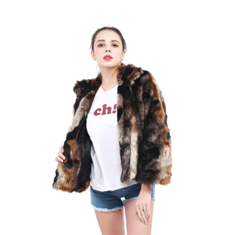 Autumn faux fur leather jacket womens stand collar brown warm fur leather coat women loose jackets winter thicken fashion b544