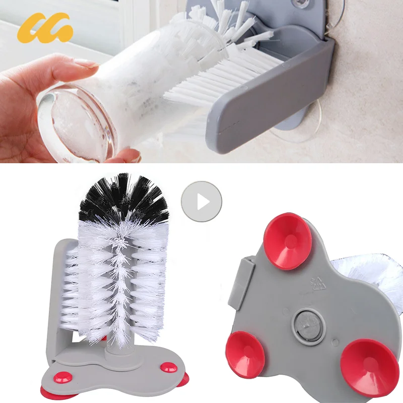 

Drink Glass Cup Brush Scrubber 2 In 1 Glass Cleaner Bottles Brush Drink Mug Wine Suction Cup Cleaning Brush Gadgets Cleaning