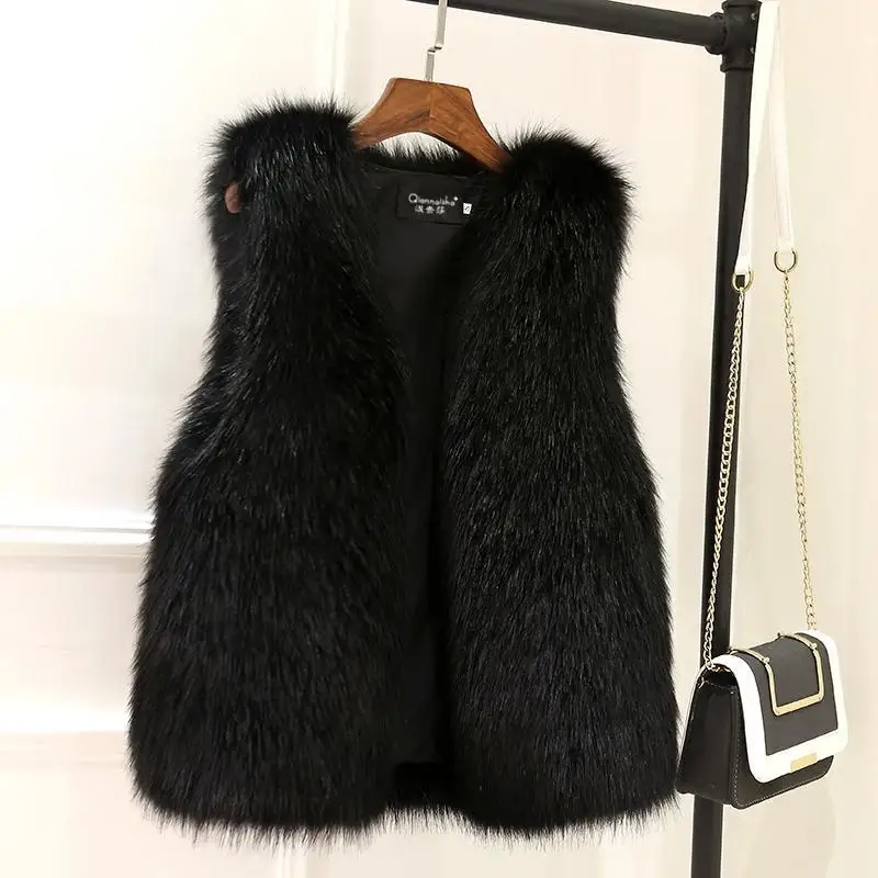 Women's Fur Vest Imitation Fox Fur Fur Vest Women's Short Thickened Furry Vest Faux Fur Coat
