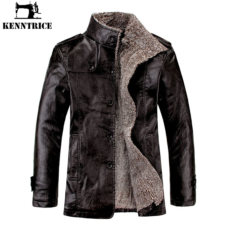 Kenntrice Fleece Man Leather Jacket Thermal Male Jackets Long Clothes Winter Leather Jackets For Men Big Yards Coat Cold Proof