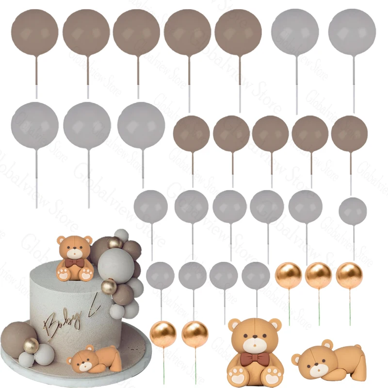Топперы для торта в виде шариков темно-телесного и серого цвета 32 шт. украшения