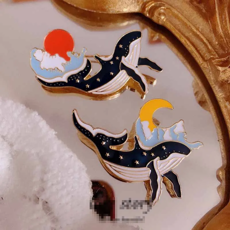 

Cute Ocean Animal Dolphin Waves Brooch Sun Moon Brooch Pins Coat Hat Dress All-match for Women Girl Gifts