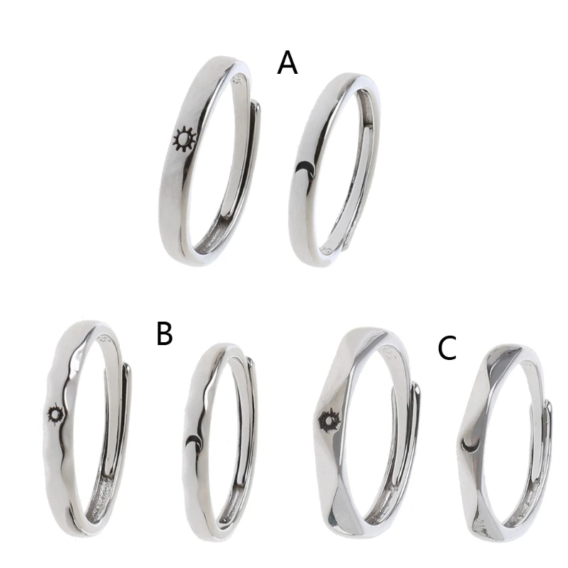 

2Pcs for Sun and Moon Love Couple Rings Promise Wedding Bands for Valentine's Da